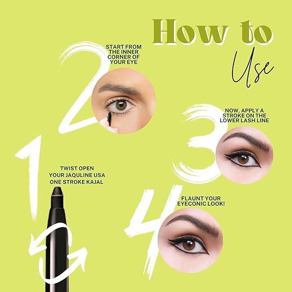 Jaquline USA OneStroke Super Black Kajal | Twin Pack (0.30g + 0.30g) | Intense Long-Lasting Eye Liner Pencil – Smudge-Proof and Waterproof