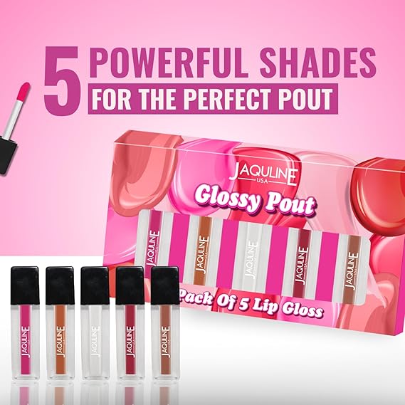 USA Glossy Pout Lip Gloss | Pack of 5 (1.2ml Each) | Long-Lasting Hydration, Smooth Texture & Moisturizing Formula for Soft, Shiny Lips