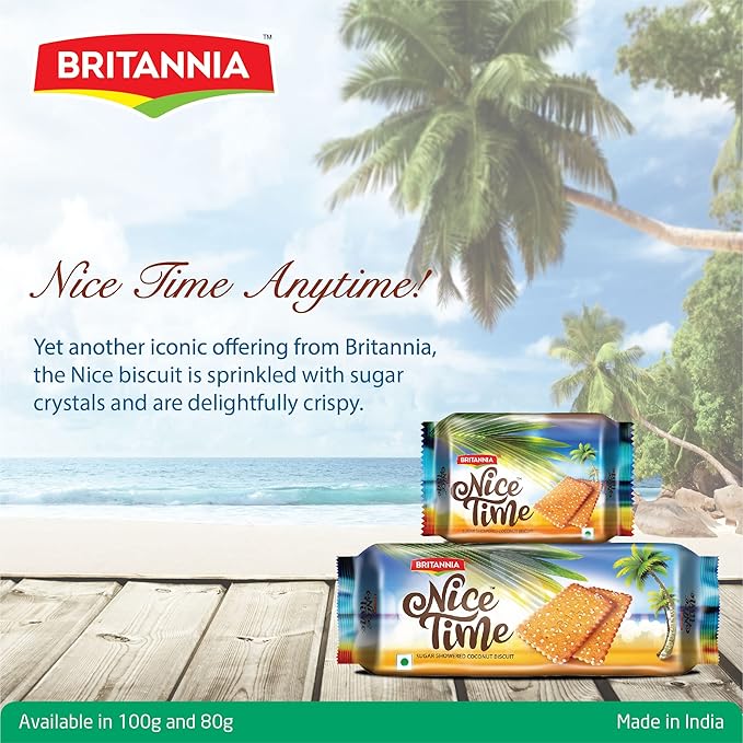 Britannia Nice Time | 16.9oz (480g) | Delicious Coconut Biscuit – Crunchy & Sweet Snack | Kids’ Favorite for Breakfast & Tea Time | Pack of 1