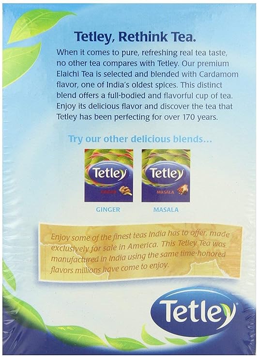 Tetley Elaichi Tea Bags 72 Count (144g) | Flavored Black Tea with Natural Cardamom – Aromatic and Refreshing Chai | Indian Spiced Tea Bags