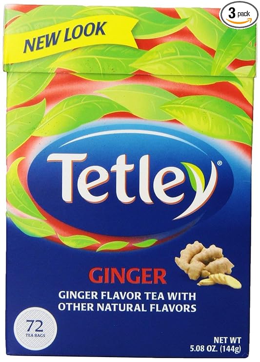 Tetley Ginger Tea | 72 Tea Bags per Pack (Pack of 3) | Warm and Soothing Ginger-Infused Black Tea – Caffeine Beverage for Anytime Comfort