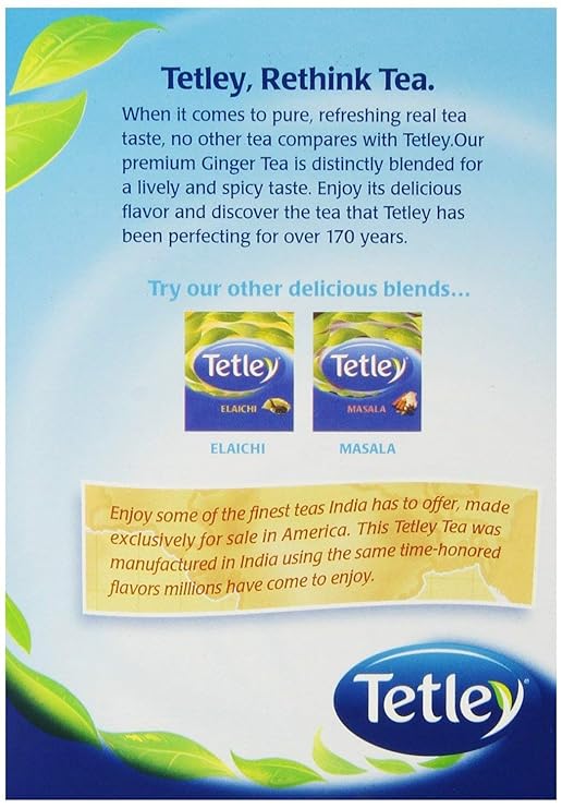 Tetley Ginger Tea | 72 Tea Bags per Pack (Pack of 3) | Warm and Soothing Ginger-Infused Black Tea – Caffeine Beverage for Anytime Comfort