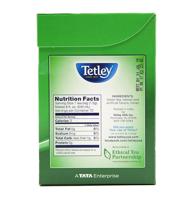 Tetley Green Tea Honey | 72 Tea Bags | Light and Refreshing Green Tea with Natural Honey Flavor – Antioxidant-Rich Wellness Drink | Ethically Sourced