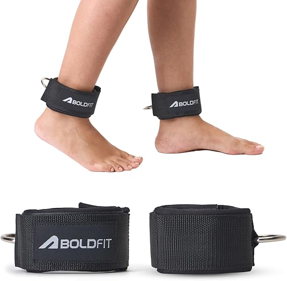 Boldfit Ankle Straps For Gym With Metal D-rings Unisex Ankle Strap For Cable Machine Exercise Padded Ankle Bands For Leg Extensions, Kickback Ankle Gym Accessories For Men Workout Neoprene 1Pair Black