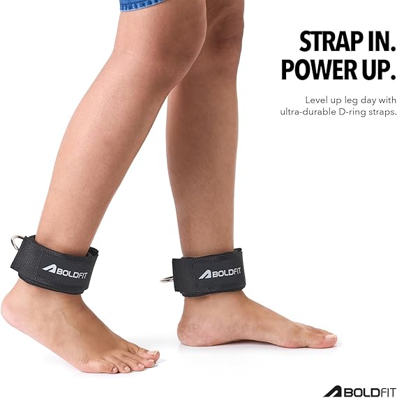 Boldfit Ankle Straps For Gym With Metal D-rings Unisex Ankle Strap For Cable Machine Exercise Padded Ankle Bands For Leg Extensions, Kickback Ankle Gym Accessories For Men Workout Neoprene 1Pair Black