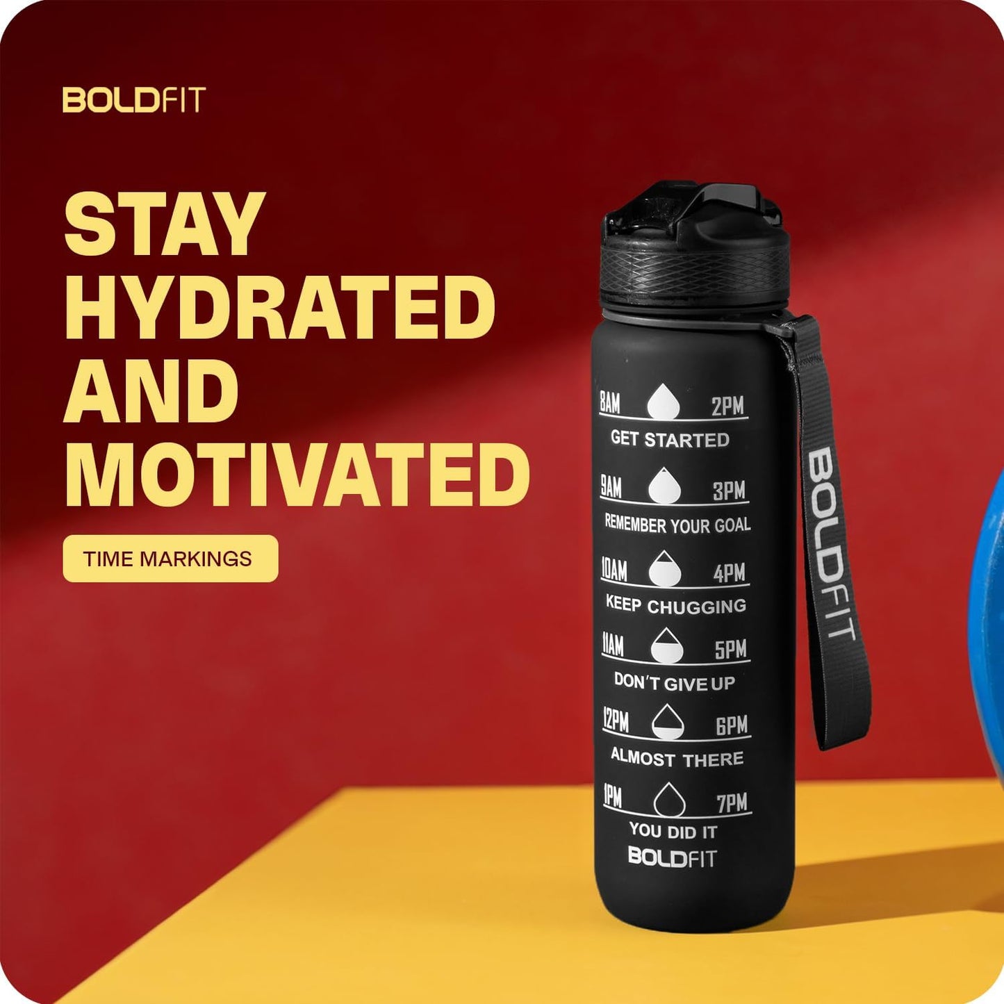 Boldfit Sipper Bottle for Adults - Water Bottle with Motivational Time Markers for Kids, School Boys, Girls, Sports Water Bottles for Gym with Measurement BPA Free Water Bottles