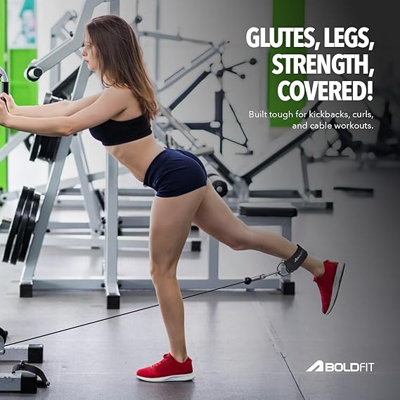 Boldfit Ankle Straps For Gym With Metal D-rings Unisex Ankle Strap For Cable Machine Exercise Padded Ankle Bands For Leg Extensions, Kickback Ankle Gym Accessories For Men Workout Neoprene 1Pair Black