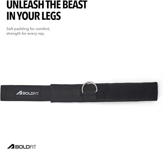 Boldfit Ankle Straps For Gym With Metal D-rings Unisex Ankle Strap For Cable Machine Exercise Padded Ankle Bands For Leg Extensions, Kickback Ankle Gym Accessories For Men Workout Neoprene 1Pair Black
