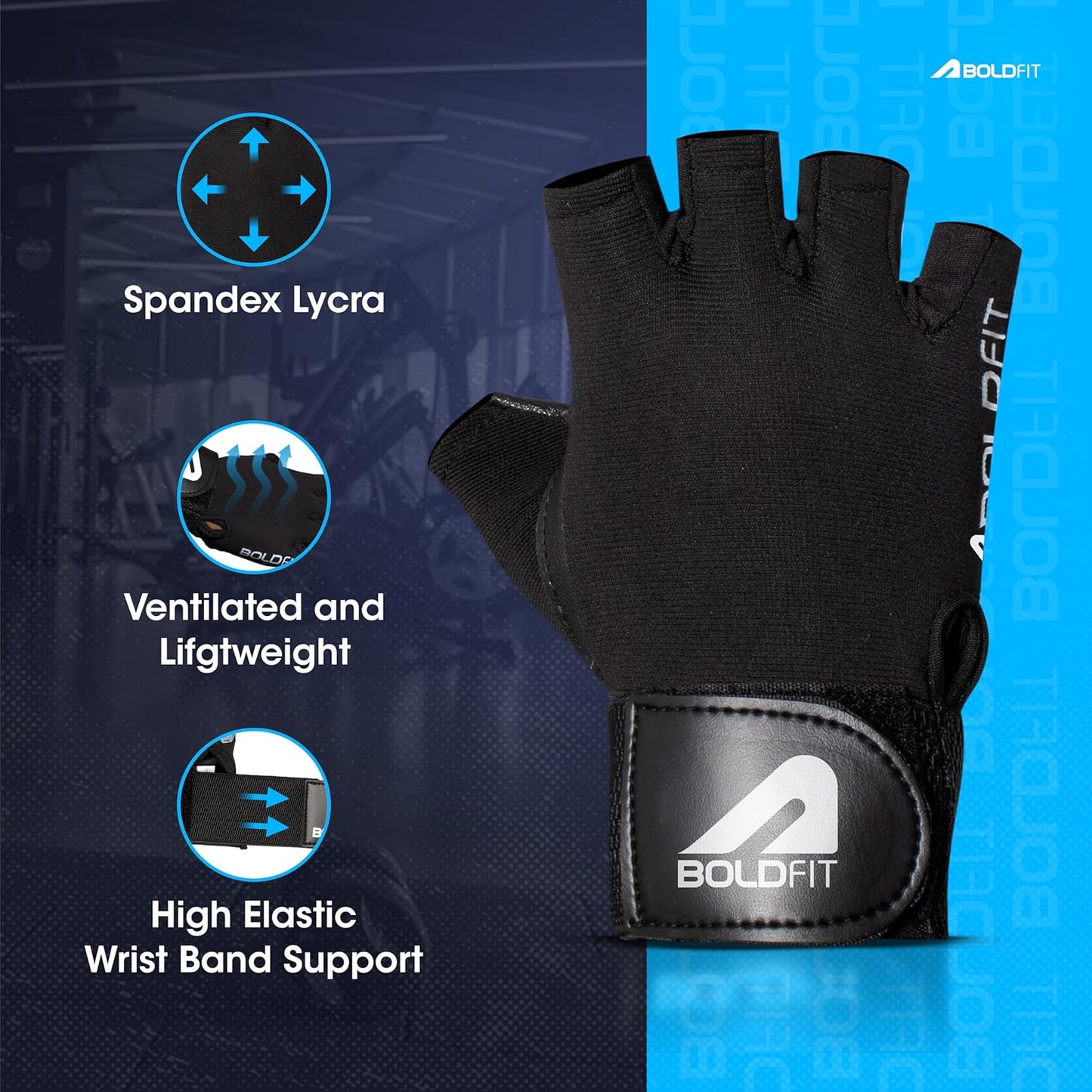 Boldfit Gym Gloves for Men & Women with Wrist Support Accessories for Weightlifting, Training, Exercise, Cycling Gloves, Bike Sports Gloves- Warrior -M, Polycotton Blend, Black(7.5" - 8")