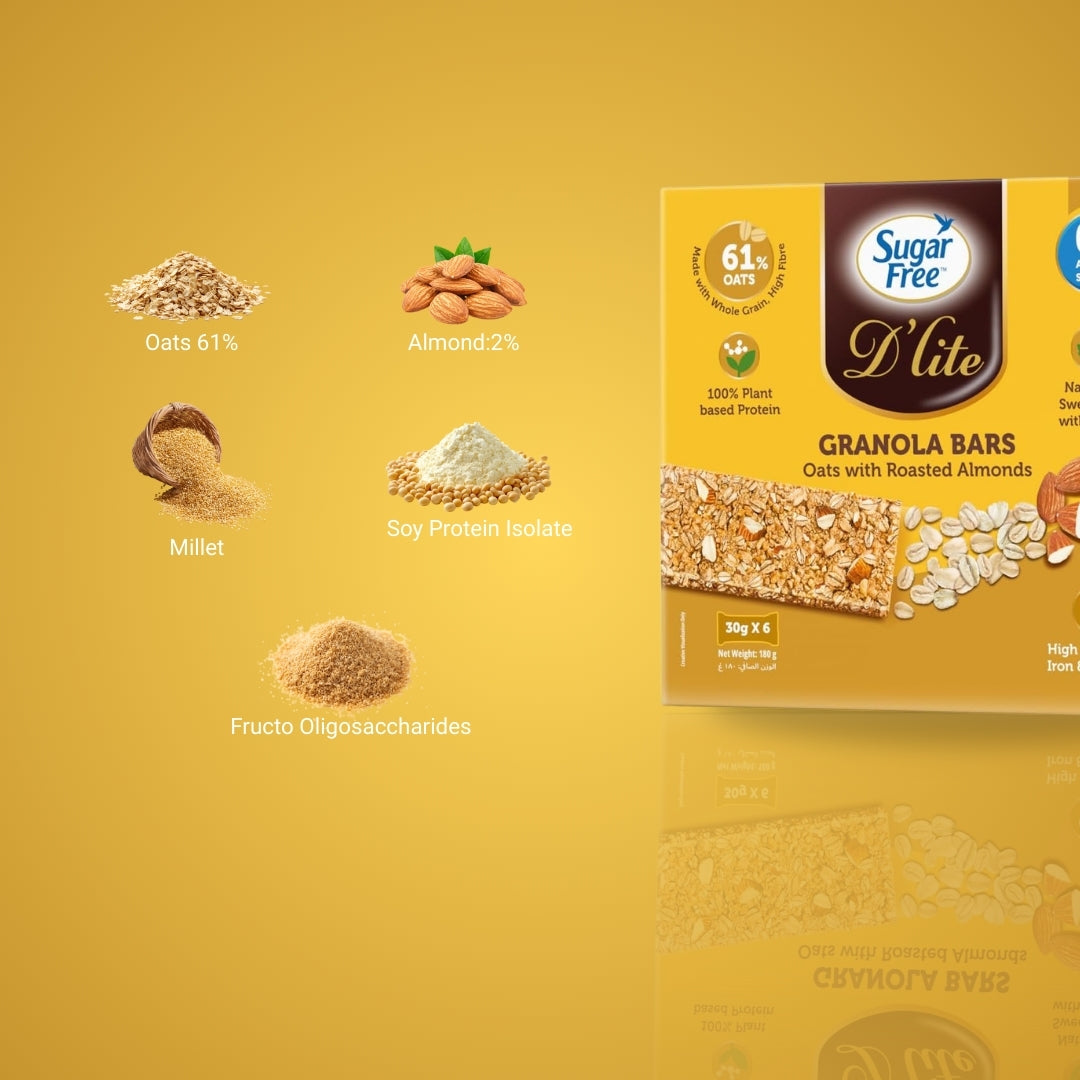 Sugar Free D’lite Granola Bars Oats with Roasted Almonds 180g (30g x 6 pieces) (Pack of 3)