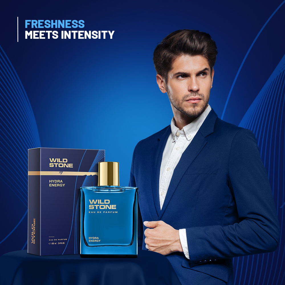 Wild Stone Hydra Energy Long Lasting Perfume Spray for Men | Eau de Parfum (EDP) | 100 ml / 3.4 Fl oz | Refreshing Fragrances for Modern Man | Citrus & Aquatic Freshness | Gift-Ready