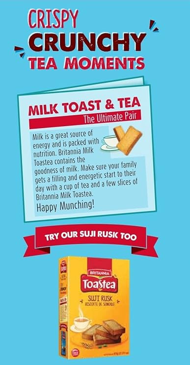 BRITANNIA Toastea Milk Rusk | 19.75oz (560g) | Milk Toast Biscuit – Crispy & Crunchy Tea-Time Snack | Indian Breakfast Rusk | Perfect with Coffee or Chai | Pack of 1