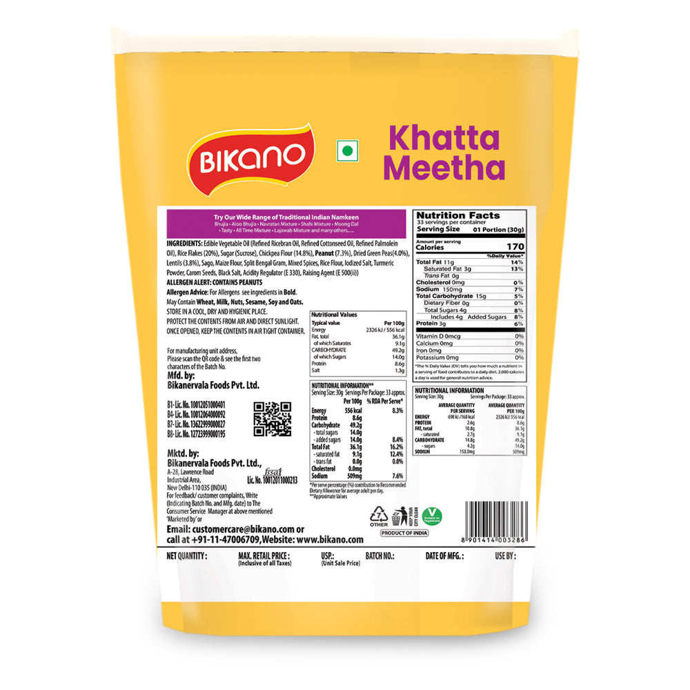 Bikano Khatta Meetha Mixture | Sweet & Spicy Indian Snack | Crispy Namkeen with Tangy Flavor | Tea-Time Snack | 1kg Pack