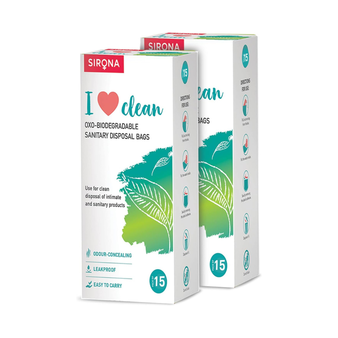 Sirona Personal Disposal Bags | 30 Count | Leak-Proof, Odor-Sealing & Oxo-Biodegradable Disposal Bags | Discreet Hygiene Bags for Sanitary Pads, Tampons, Panty Liners, Condoms & Personal Waste