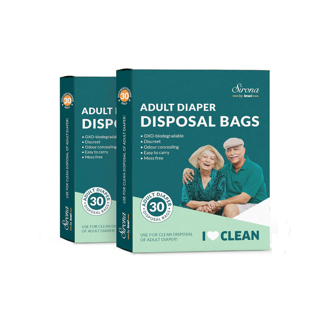 Sirona Adult Diaper Waste Bags | 60 Count | Leak-Proof, Odor-Locking & Oxo-Biodegradable Disposal Bags | Opaque Hygiene Bags for Adult & Baby Diapers, Sanitary Products & Pet Waste