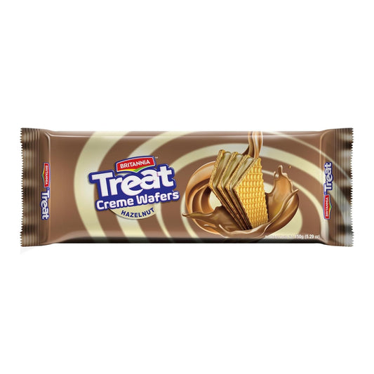 Britannia Treat Wafer Hazelnut Flavor Crispy Layered Wafers with Smooth Hazelnut Cream Filling Indulgent Sweet Snack, Dessert & Treat Individually Wrapped 28oz (Pack of 10)