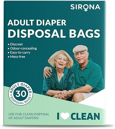 Sirona Premium Adult Diaper Disposable Bags - 30 Bags | Odor Sealing for Diapers, Food Waste, Pet Waste, Sanitary Product Disposal | Durable and Unsce