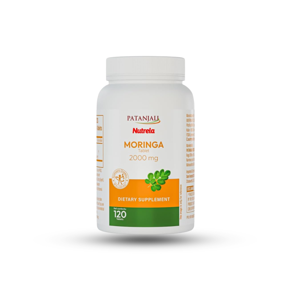 Patanjali Nutrela Moringa 2000mg Tablets - Natural Superfood Supplement for Energy, Immunity & Daily Wellness - 120 Vegetarian Tablets