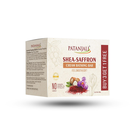 Patanjali Shea Saffron Cream Bath Bar Soap 125g | Moisturizing Body Cleansing Bar | Pack of 4