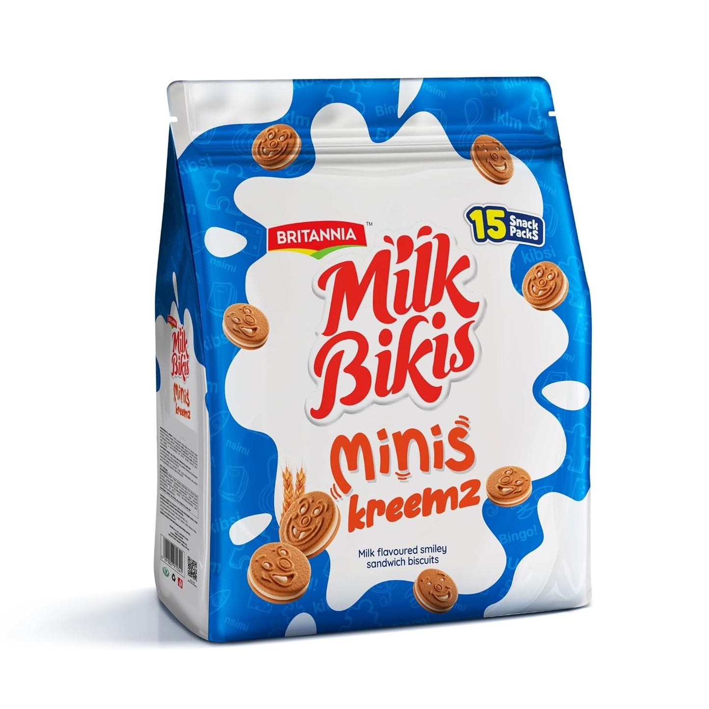 Britannia Milk Bikis Minis Kreemz Biscuits, 200g (7.05 oz) – Milk Flavored Smiley Sandwich Cookies,Kids Treat