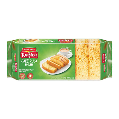 Britannia Toastea Eggless Rusk Cake | Pack- 550gm (12 P) | Each Smooth & Soft Twice-Baked Cake Delicious Snack for Breakfast & Tea Time