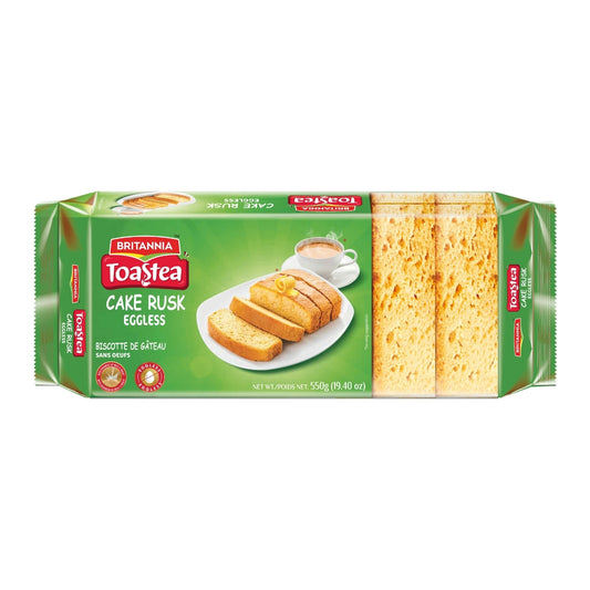 Britannia Toastea Eggless Rusk Cake | Pack- 550gm (12 P) | Each Smooth & Soft Twice-Baked Cake Delicious Snack for Breakfast & Tea Time