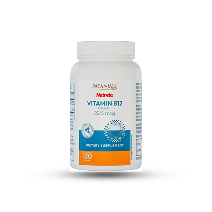Patanjali Nutrela Vitamin B12 22.5 MCG Capsules - Natural Energy & Nerve Support Supplement - with Moringa & Aloe Vera - 120 Vegetarian Capsules
