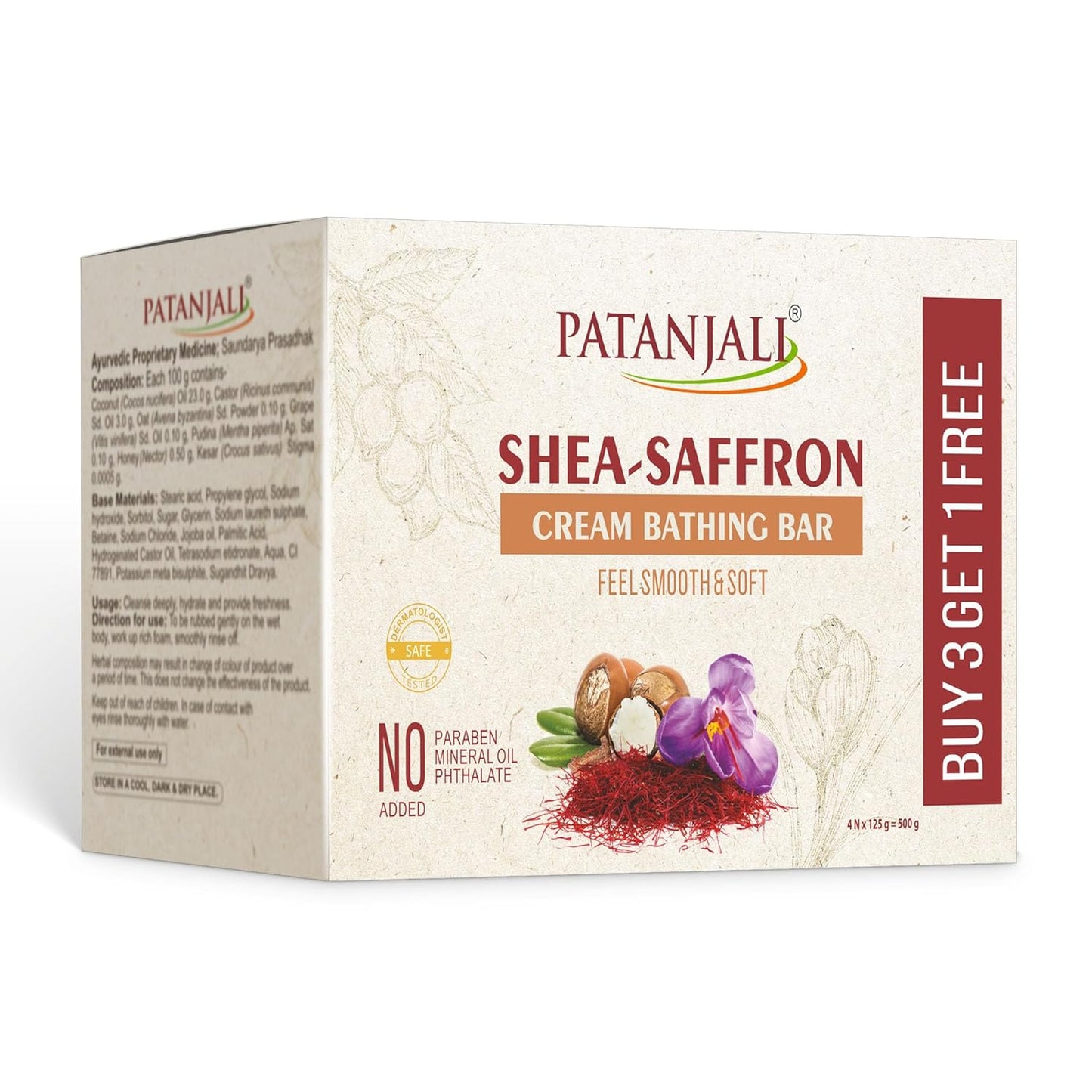 Shea Saffron Cream Bath Bar Soap 125g | Moisturizing Body Cleansing Bar | Pack of 4