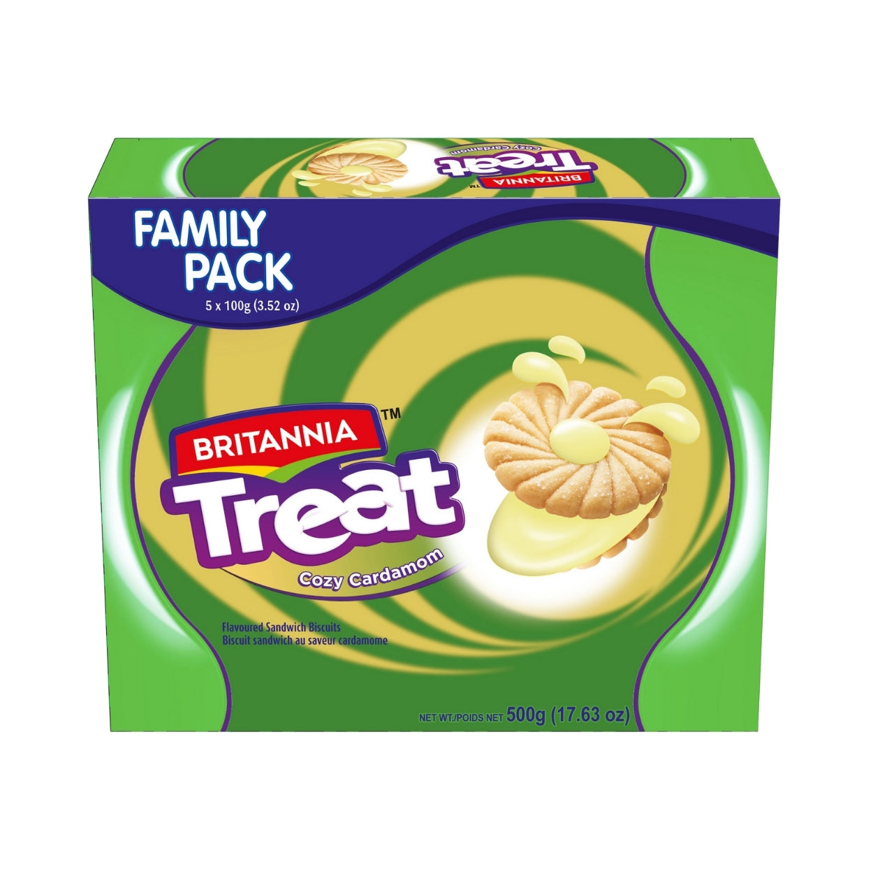 Britannia Treat Cardamom-Flavored Cream Biscuits | Family Pack  | Perfect Snack for Tea Time | 500gm