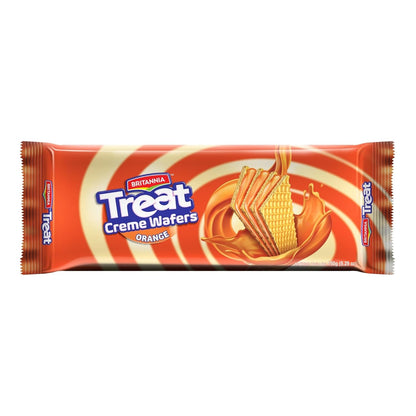 Britannia Treat Creme Wafers Orange Flavor Crispy Layered Wafers with Zesty Orange Cream Filling, 150g (5.29 oz)