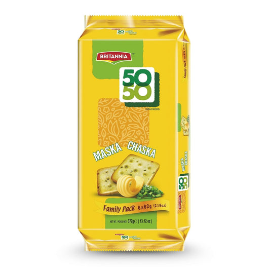 Britannia Crackers 50 50 Maska Chaska Biscuit | Original Baked Snack Crackers, Family Pack 13.12oz (372g) - (Pack of 6(2.19 oz))