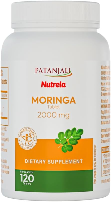 Patanjali Nutrela Moringa 2000mg Tablets - Natural Superfood Supplement for Energy, Immunity & Daily Wellness - 120 Vegetarian Tablets