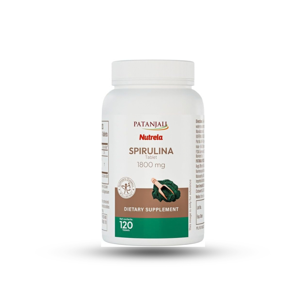 Patanjali Nutrela Spirulina 1800mg - Plant-Based Superfood Nutrition Supplement - Immune Support - 120 Vegetarian Tablets