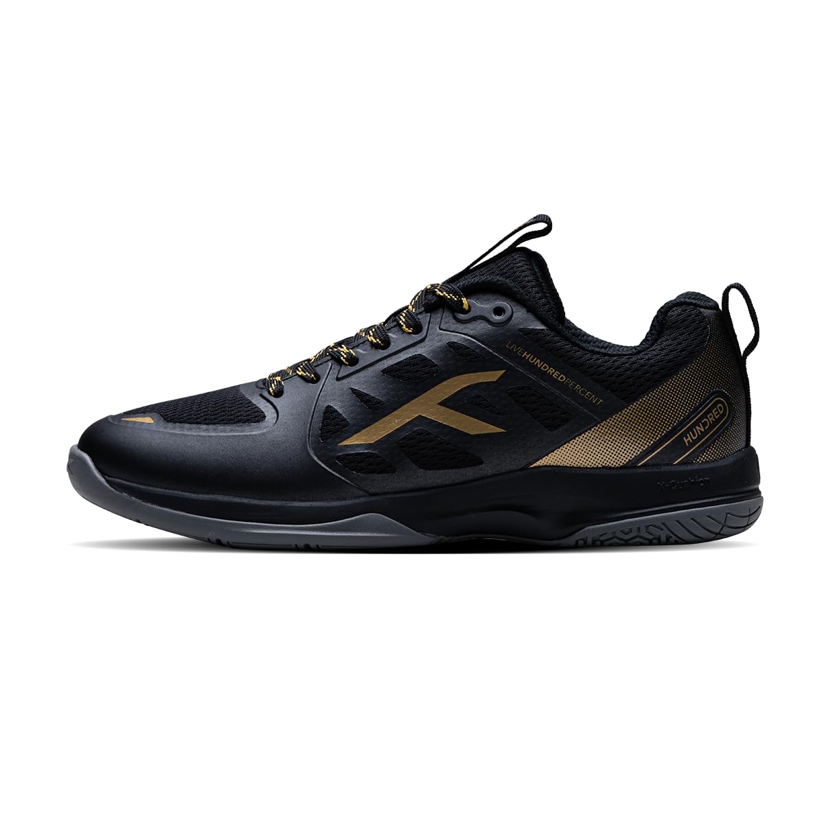 Hundred Velocity Z PBX Unisex Non-Marking Pickleball Shoes | Lightweight Comfort and Cushioned Grip for Indoor & Outdoor Court Play (Black/Gold)