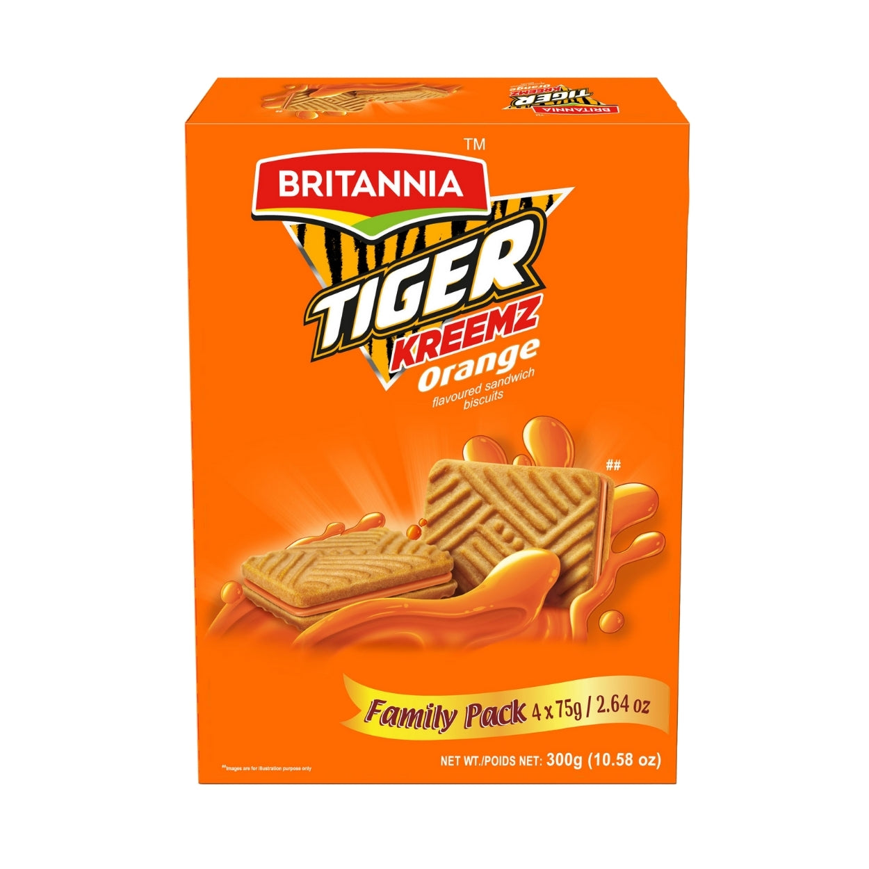 Britannia Tiger Kreemz Orange Cream Biscuits | Family Pack  300 gm (75*4) | Perfect Snack For Every Occasion