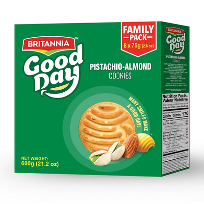 Britannia Good Day Pistachio Almond Cookies Value Pack, 21.16 oz (600g) – Crunchy Nutty Biscuits, Perfect Tea-Time & Anytime Snack