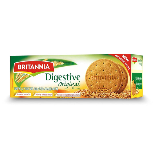 Britannia Digestive High-Fiber Biscuits Healthy Whole Wheat Cookies No Added Sugar Crisp Tea Time Snack 14.11oz (400g)
