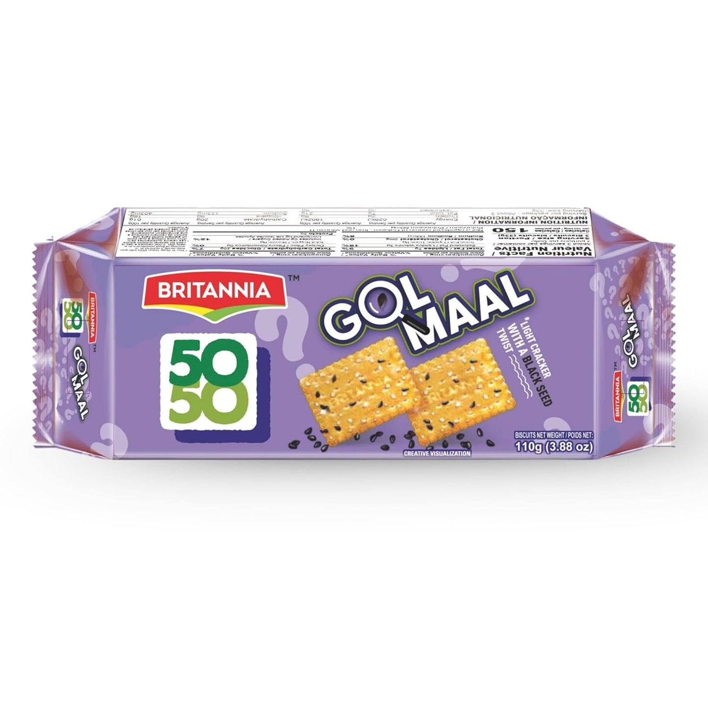 Britannia 50-50 Golmaal Biscuits Tangy Masala Flavor Light & Crispy Snack Perfect for Tea-Time 3.52oz (100g) Pack of 4