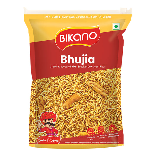 Bikano Bhujia Spicy & Crispy Namkeen | Made with Husked Dew Moth Bean Flour & Chickpea Flour | Authentic Indian Snack with Traditional Spices – 350g