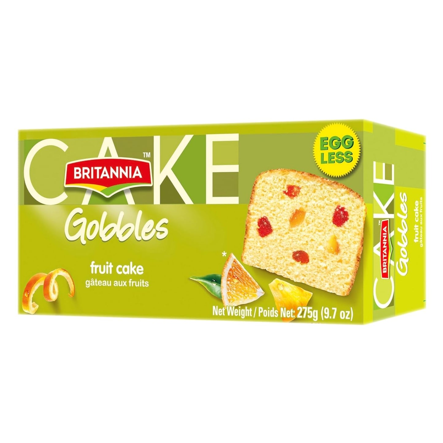 Britannia Gobbles Eggless Fruit Cake Soft & Delicious Tea Snack with Rich Fruit Bits Perfect for Breakfast & Tea Time 9.7oz (275g) Pack of 1