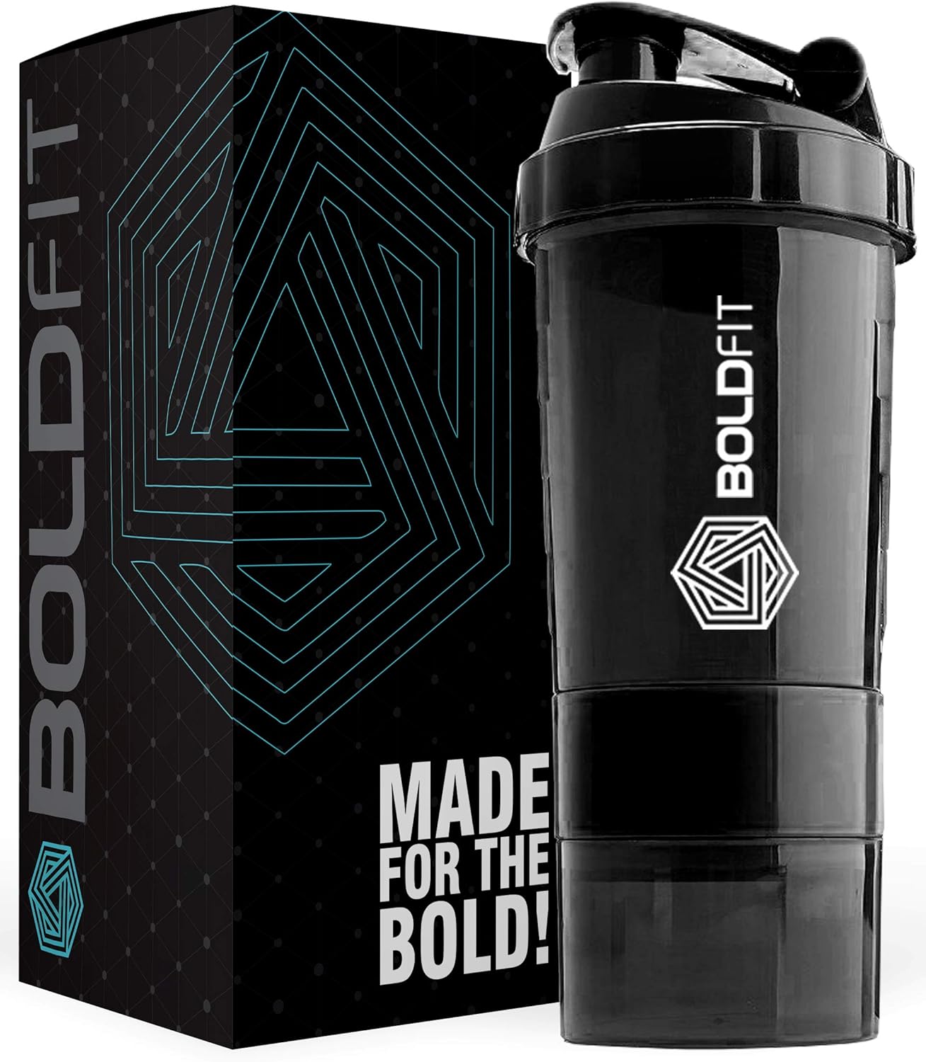 Boldfit Spider Gym Shaker Bottle, Shakers for Protein Shake with 2 Storage Compartment Gym protein shaker for workout (High Density Polyethylene, Pack of 1, Black)