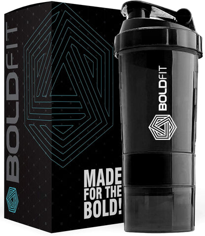 Boldfit Spider Gym Shaker Bottle, Shakers for Protein Shake with 2 Storage Compartment Gym protein shaker for workout (High Density Polyethylene, Pack of 1, Black)