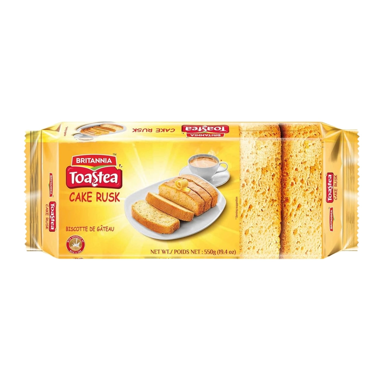 Britannia Cake Rusk Smooth & Soft Twice-Baked Cake Made with Milk & Egg | Delicious Snack for Breakfast & Tea Time 19.4oz (550g) Pack of 1