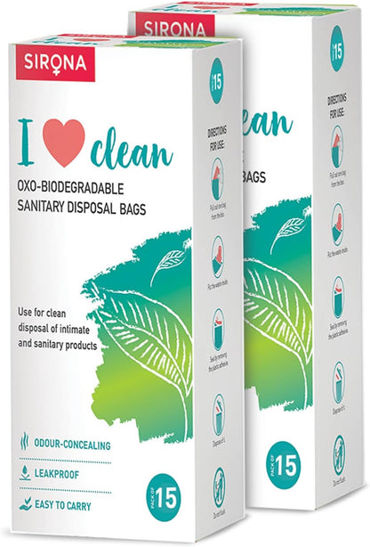 Sirona Personal Disposal Bags | 30 Count | Leak-Proof, Odor-Sealing & Oxo-Biodegradable Disposal Bags | Discreet Hygiene Bags for Sanitary Pads, Tampons, Panty Liners, Condoms & Personal Waste