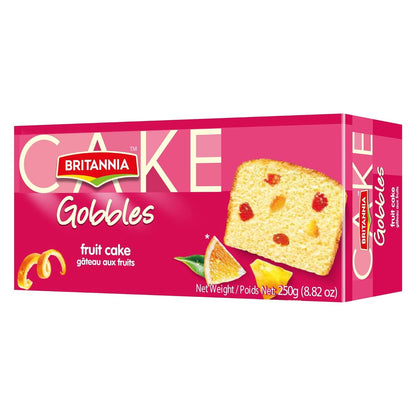 Britannia Fruit Flavored Cake Tea Snacks | Soft & Delicious Eggless Cake with Rich Fruit Bits Perfect for Breakfast & Tea Time 8.82oz (250g) Pack of 1