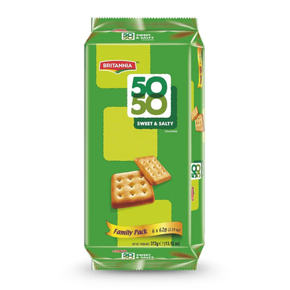 Britannia 50-50 Maska Chaska Biscuits Family Pack Buttery Masala Flavor Light & Crispy Tea-Time Snack 21.2oz (600g) Pack of 2