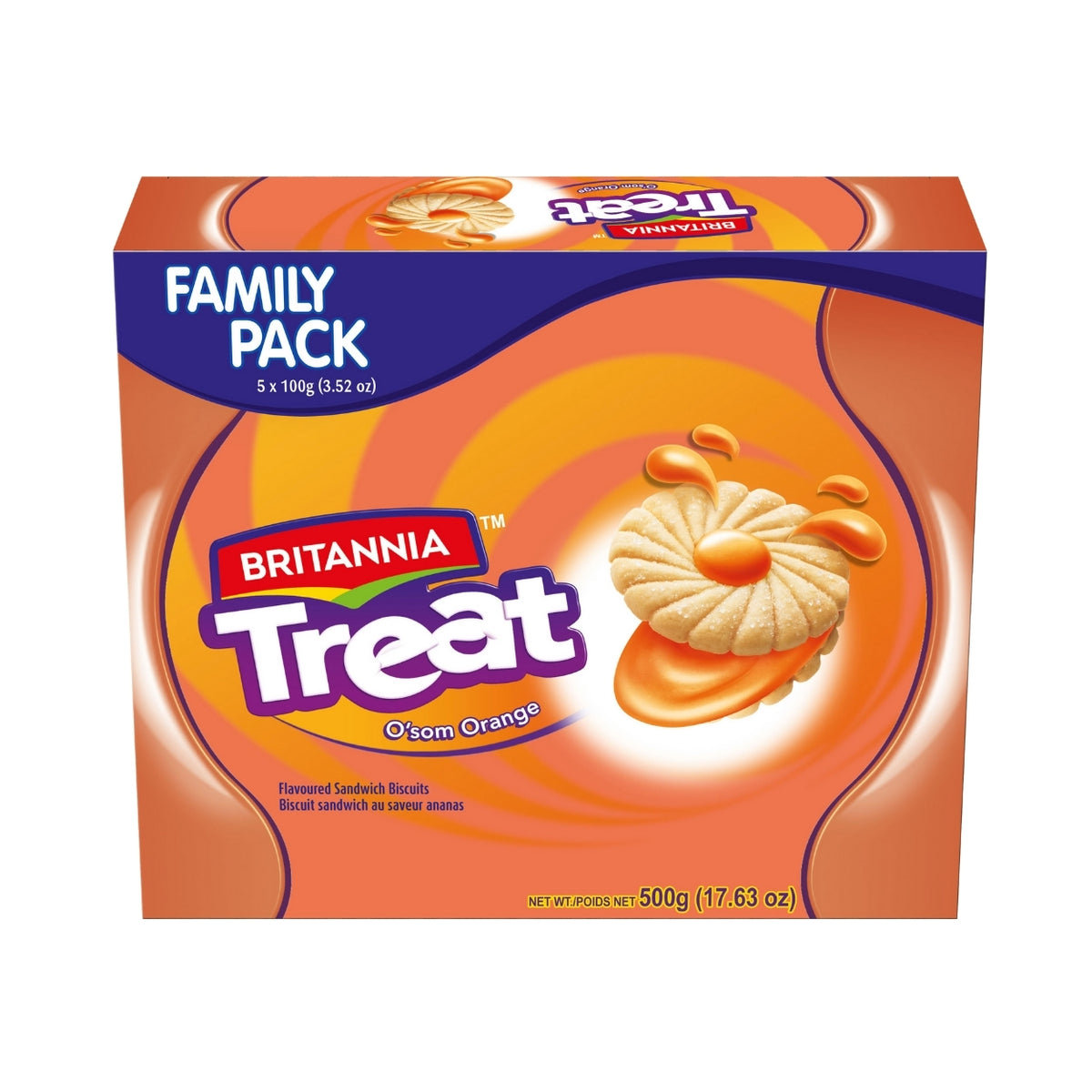 Britannia Treat Orange Biscuits Sandwich Each Magic of Orange Cream Cookies Healthy Snack Halal Perfect for Breakfast 3.52oz (100g) Pack of 6