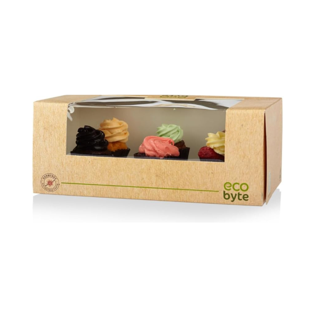 EcoByte ITC Cupcake Box with Window & Inserts | 10x6x4 Inch | Pack of 20 | Cupcake Transport Box for Parties, Gifting, or Bakery Displays | Sturdy and Presentable