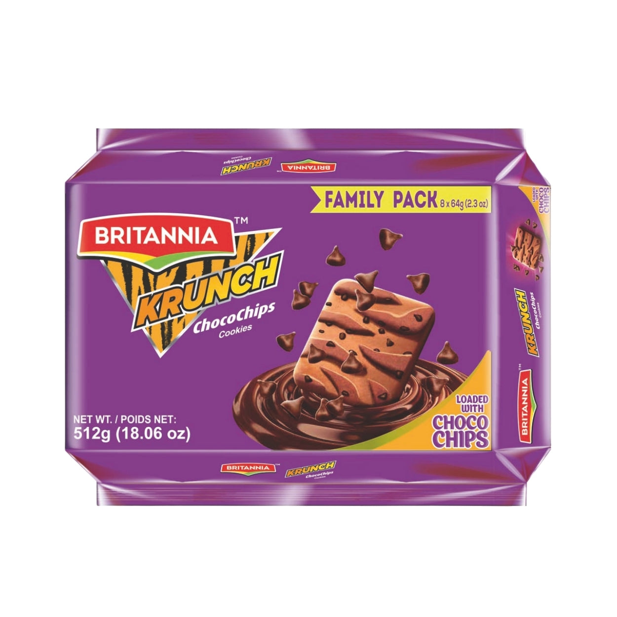 Britannia Krunch Chocochips Biscuits | Family Pack - 512 GM | Kids’ Favorite Snack Breakfast & Tea Time Treat