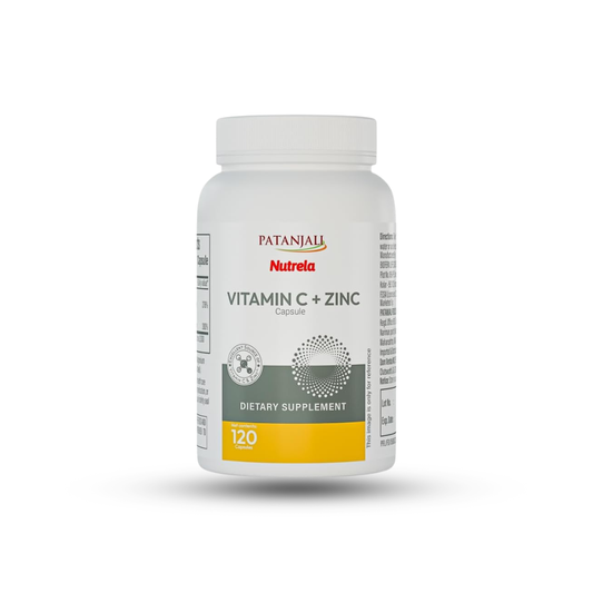 Patanjali Nutrela Vitamin C + Zinc - Natural Immune Support Supplement  - Antioxidant & Immunity Booster - 120 Vegetarian Capsules